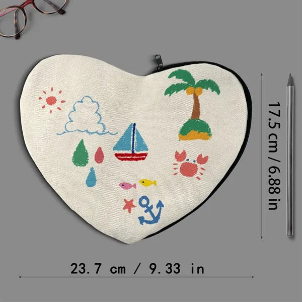 Heart Shaped Cotton Pencil Bag Zipper Pouch