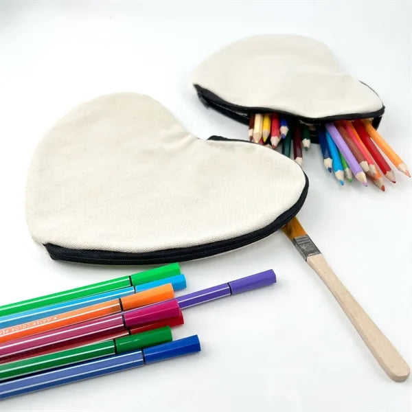 Heart Shaped Cotton Pencil Bag Zipper Pouch