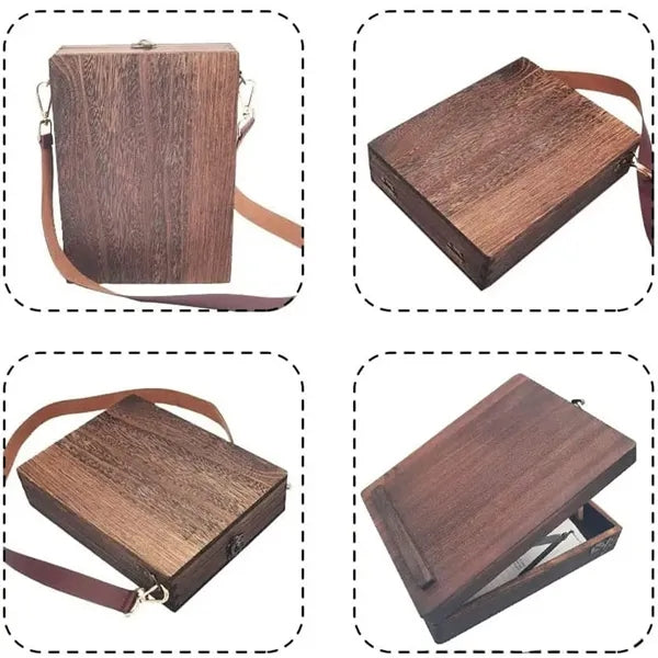 Wooden Messenger Box Crossbody Postman Bag Artist Tool