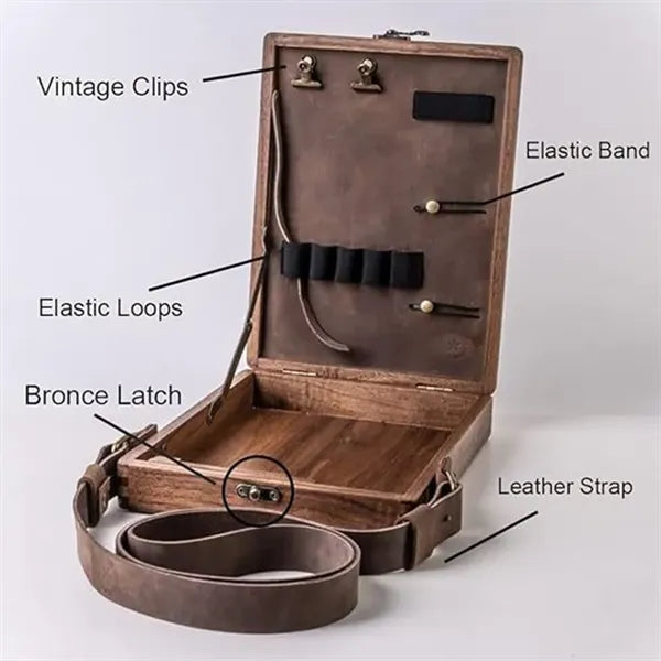 Wooden Messenger Box Crossbody Postman Bag Artist Tool