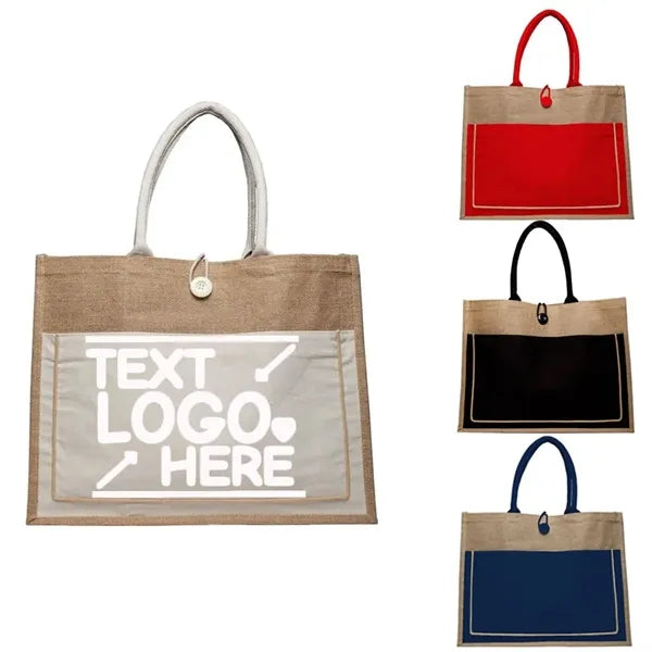 Natural Burlap Cotton Pocket Jute Tote Bags