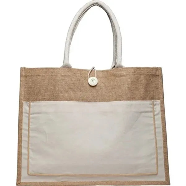 Natural Burlap Cotton Pocket Jute Tote Bags