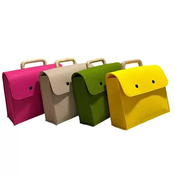 Wooden Handle Felt Tote Bag