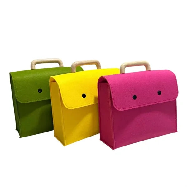 Wooden Handle Felt Tote Bag
