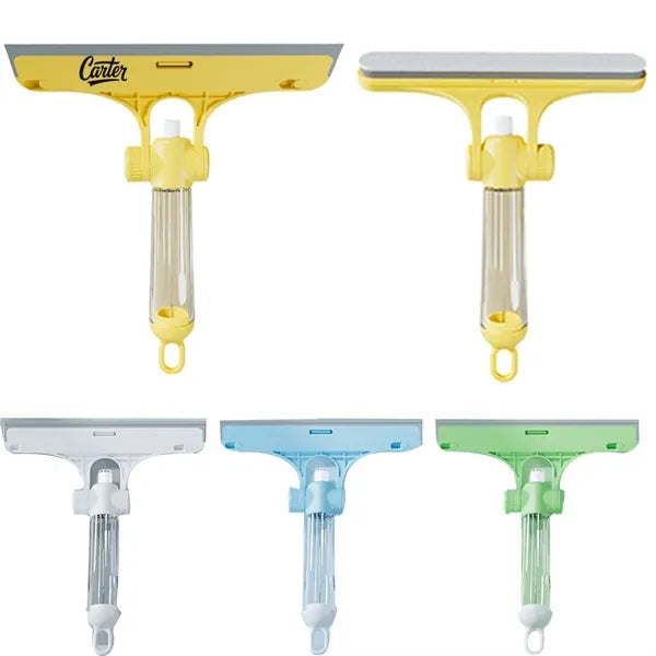 Self-contained spray double-sided three-in-one cleaning scra