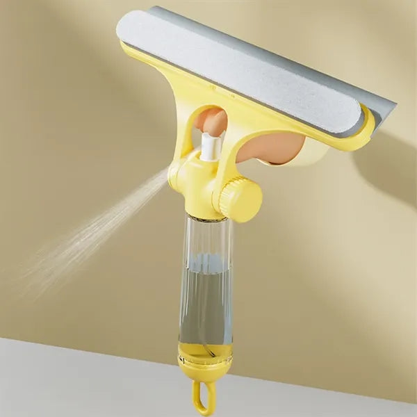 Self-contained spray double-sided three-in-one cleaning scra