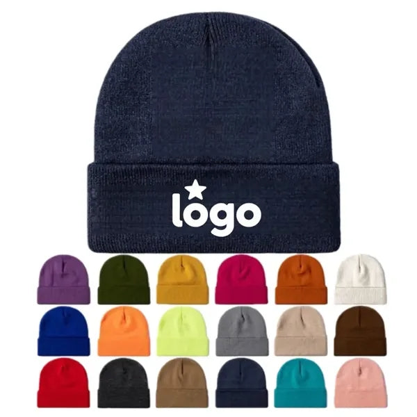 Unisex Winter No Cuff Polyester Embroidered Knit Hat