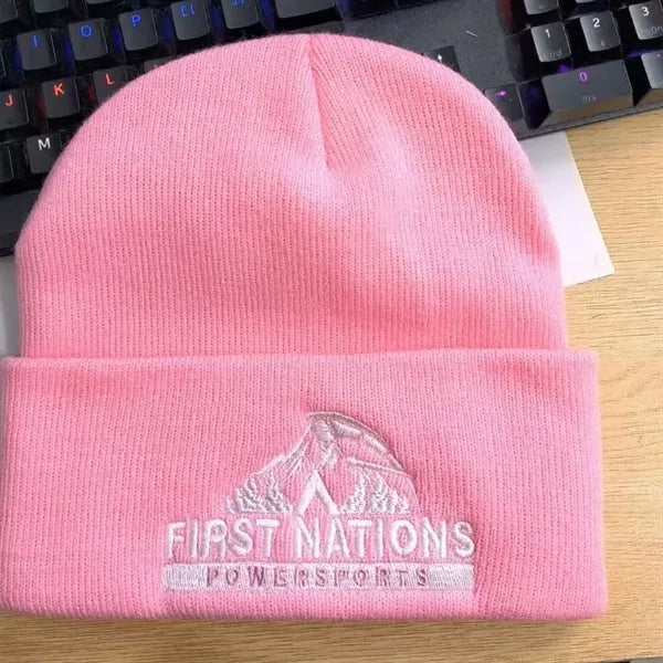 Unisex Winter No Cuff Polyester Embroidered Knit Hat