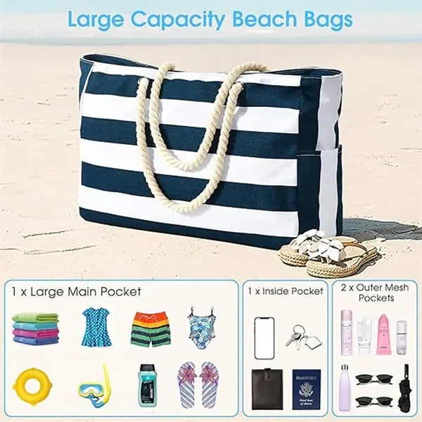 Large Waterproof Beach Tote Bag with Zipper