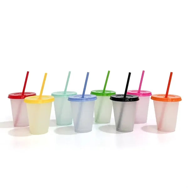 16oz PP Color Changing Cups With Lids & Straws