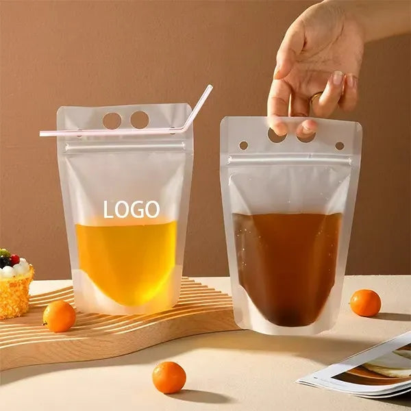 Portable 17oz Tote Sealed Drinks Pouches With Straw