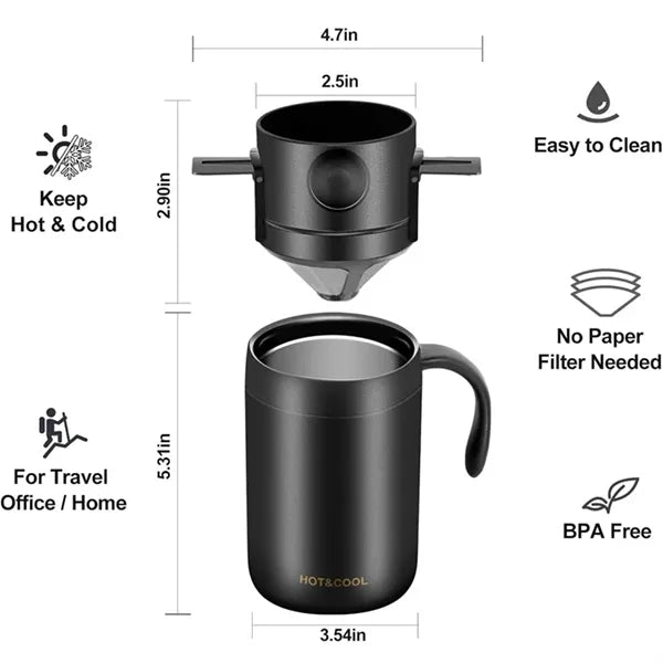 Portable Pour Over Coffee Mug Set with Foldable Filter