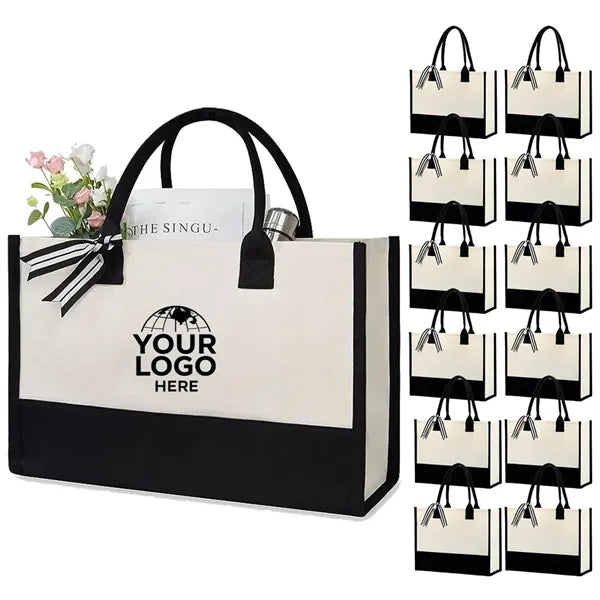 Initial Canvas Beach Tote Bag