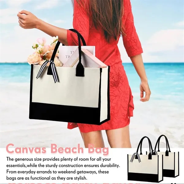 Initial Canvas Beach Tote Bag