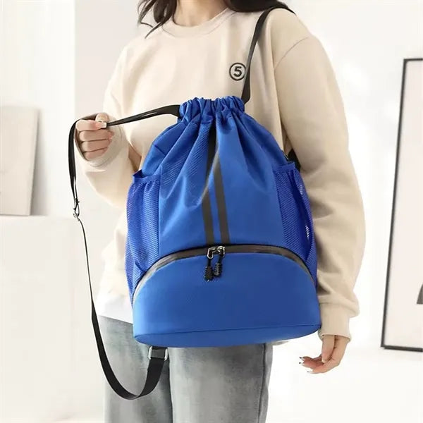 Large Sports Drawstring Backpack with Shoe Compartment