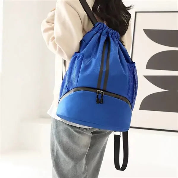 Large Sports Drawstring Backpack with Shoe Compartment