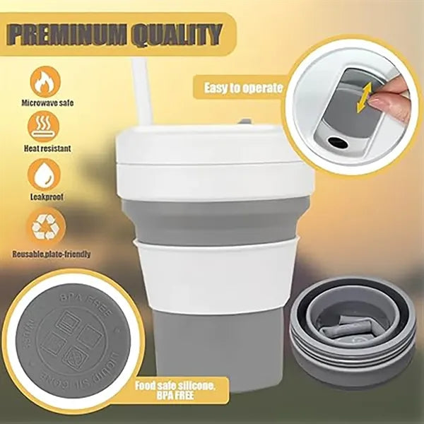 Straw Coffee Cup, Outdoor Convenient Folding Water Cup