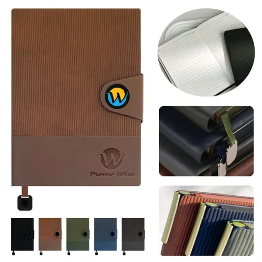 Lay-Flat Ink-Resistant Bookmark PU Leather Snap Notebook