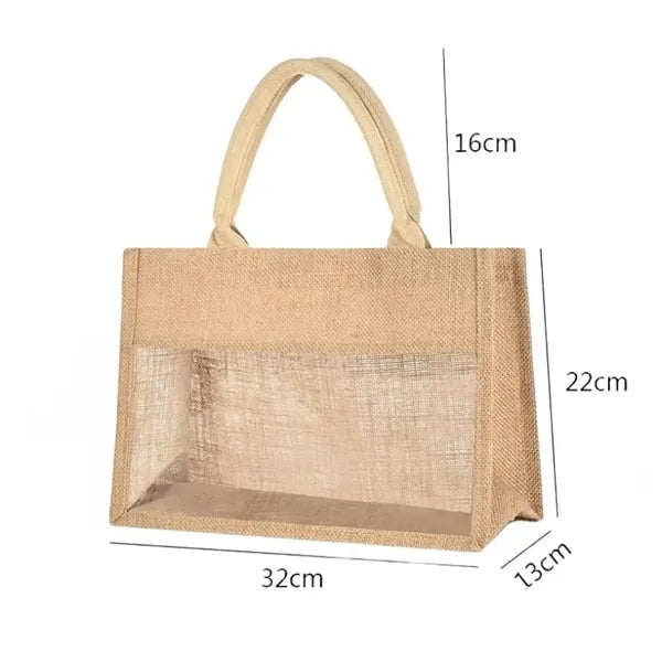Jute Tote Bag with Transparent Window