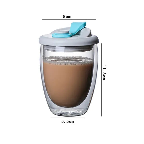 Double Wall Clear Glass Coffee Mug with Lid