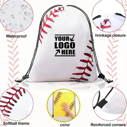 Drawstring Bag with Baseball String Shape