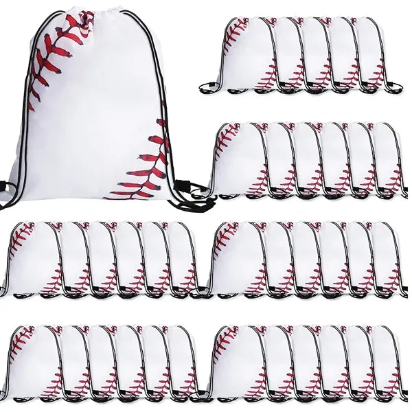 Drawstring Bag with Baseball String Shape