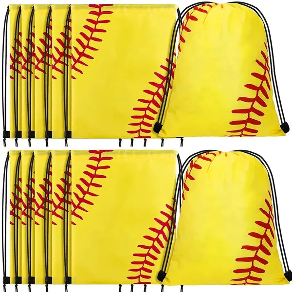 Drawstring Bag with Baseball String Shape