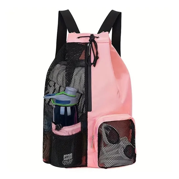 Beach Mesh Drawstring Backpack with Wet Pocket