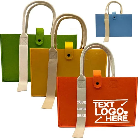 Wooden Handle Felt Tote Bag