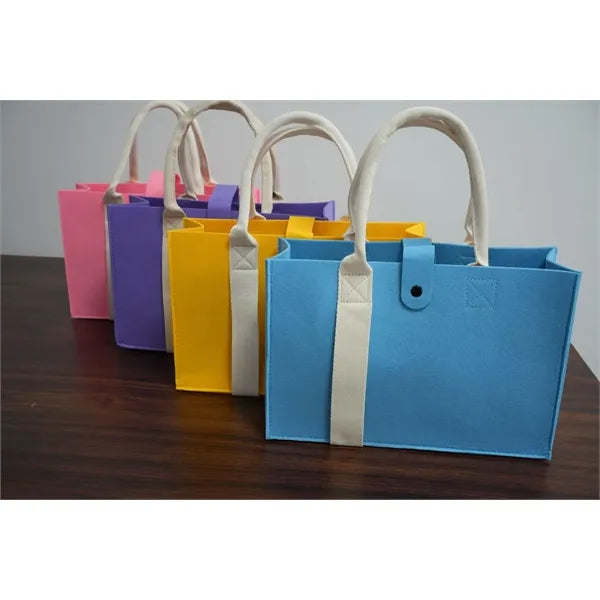 Wooden Handle Felt Tote Bag
