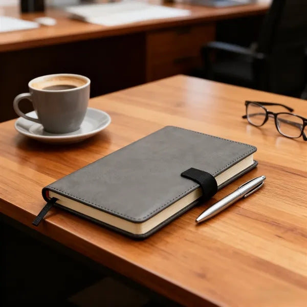 Leatherette Notebook Includes Pen Holder and Bookmark