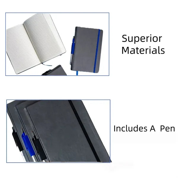 Leatherette Notebook Includes Pen Holder and Bookmark