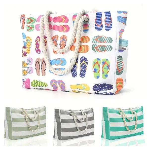 Colorful Flip Flop Print Beach Tote Bag