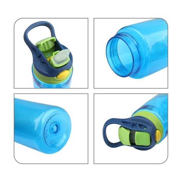 16oz Plastic Kids Water Bottle W/ Lid, Straw & Handle