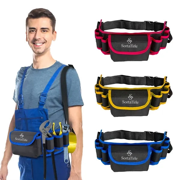 Heavy Duty Multi Pocket Tool Belt Pouch with Strap