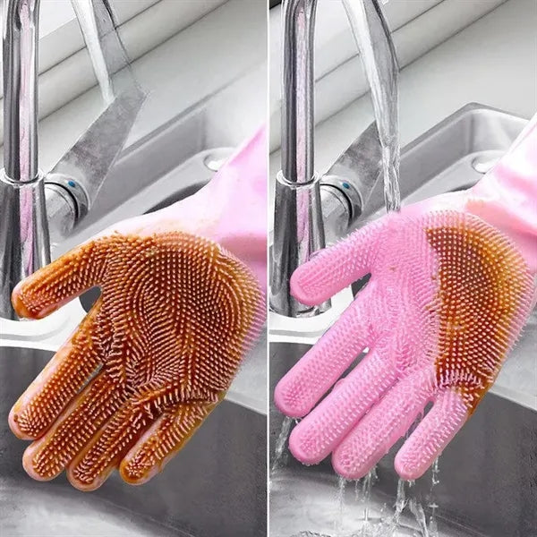 Silicone Cleaning Gloves with Scrubbing Bristles
