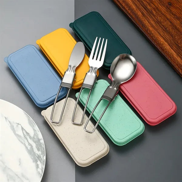 Travel Folding Cutlery Set Fork Spoon with Storage Box