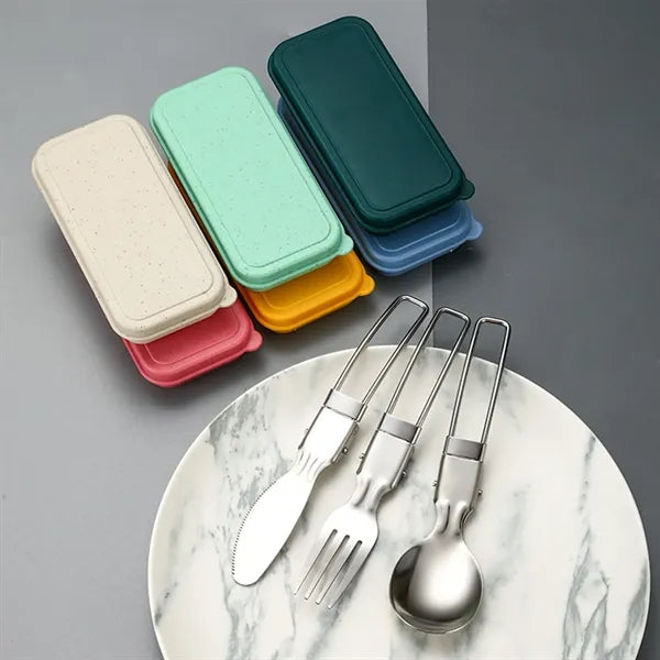 Travel Folding Cutlery Set Fork Spoon with Storage Box