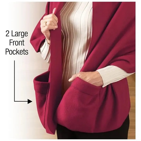 Fleece Wrap Shawl With Large Front Pockets