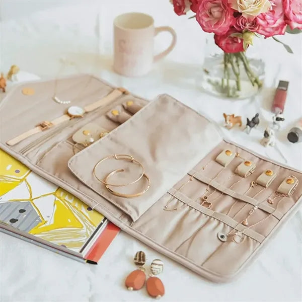 Foldable Travel Jewelry Organizer Case with Zipper Pockets