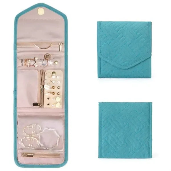 Foldable Travel Jewelry Organizer Case with Zipper Pockets