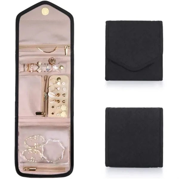 Foldable Travel Jewelry Organizer Case with Zipper Pockets