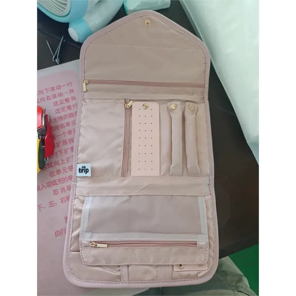 Foldable Travel Jewelry Organizer Case with Zipper Pockets