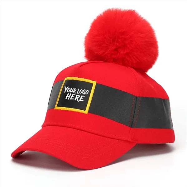 Christmas Baseball Cap With Fur Ball