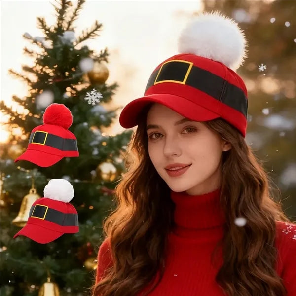 Christmas Baseball Cap With Fur Ball