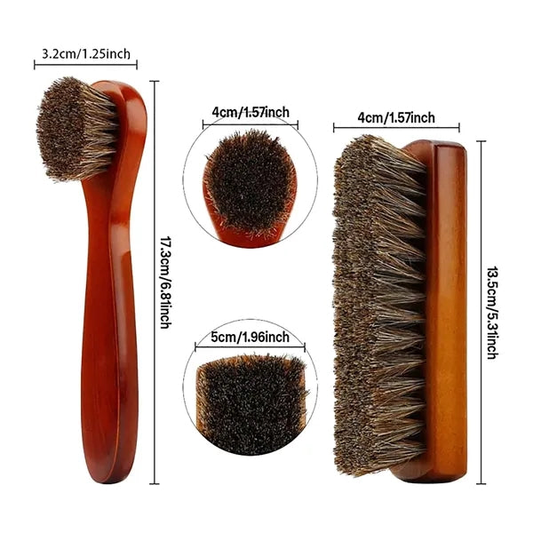 3-Piece Horsehair Shoe Cleaning Brush Set