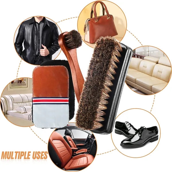 3-Piece Horsehair Shoe Cleaning Brush Set