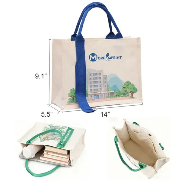 Structured Canvas Tote Bag with Ribbon Accent