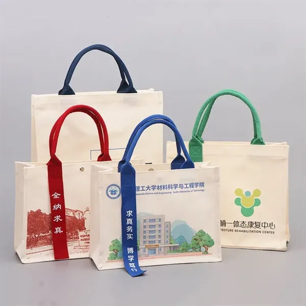 Structured Canvas Tote Bag with Ribbon Accent