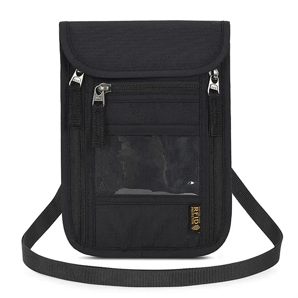 RFID Blocking Neck Wallet w/ Clear ID Window